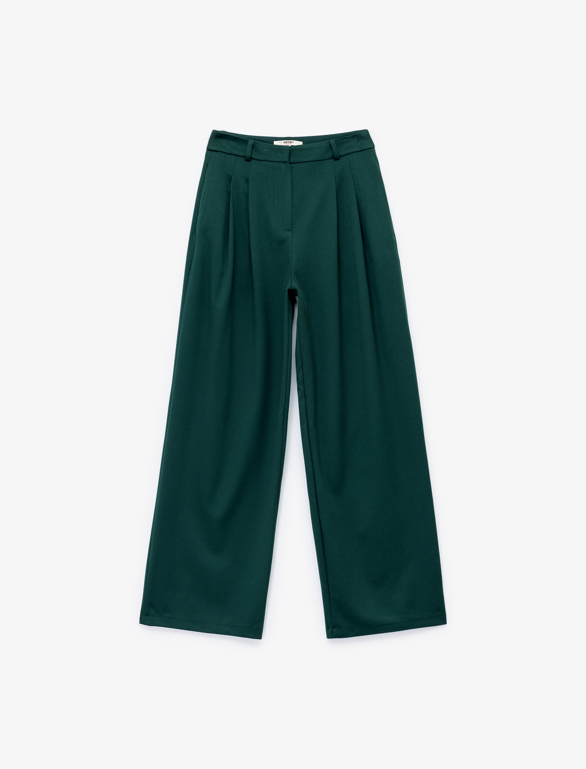   Pileli Cepli Yüksek Bel Geniş Paça Gabardin Baggy Pantolon