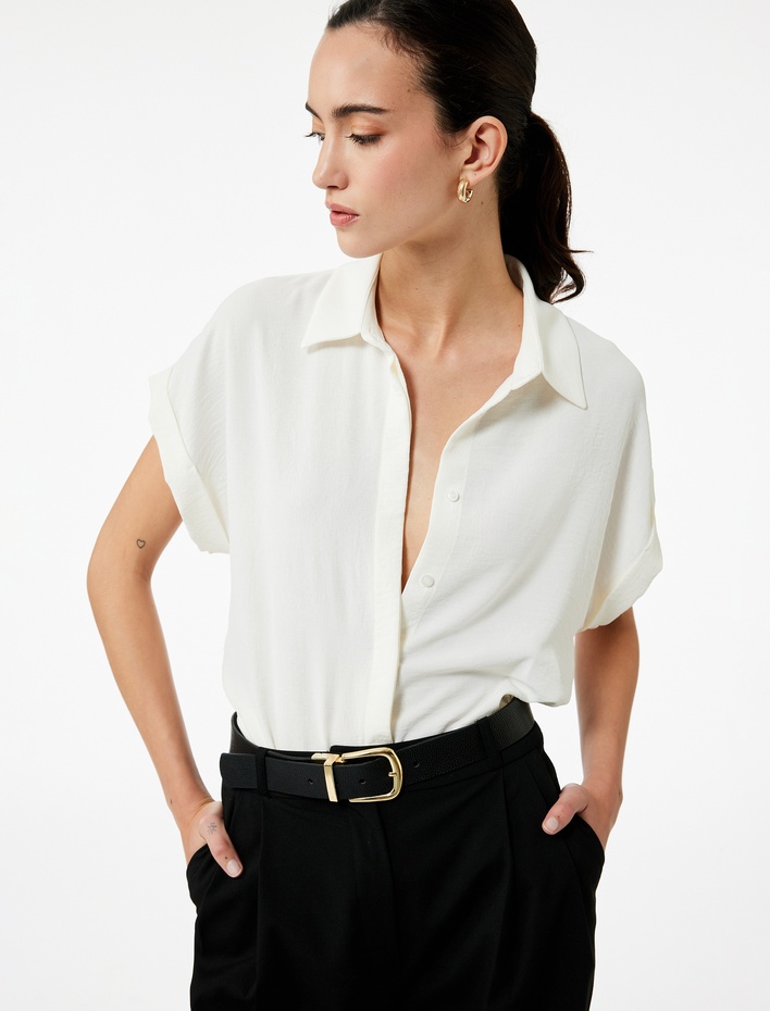  Aerobin Kumaş Düğmeli Klasik Yaka Kısa Kollu Gömlek