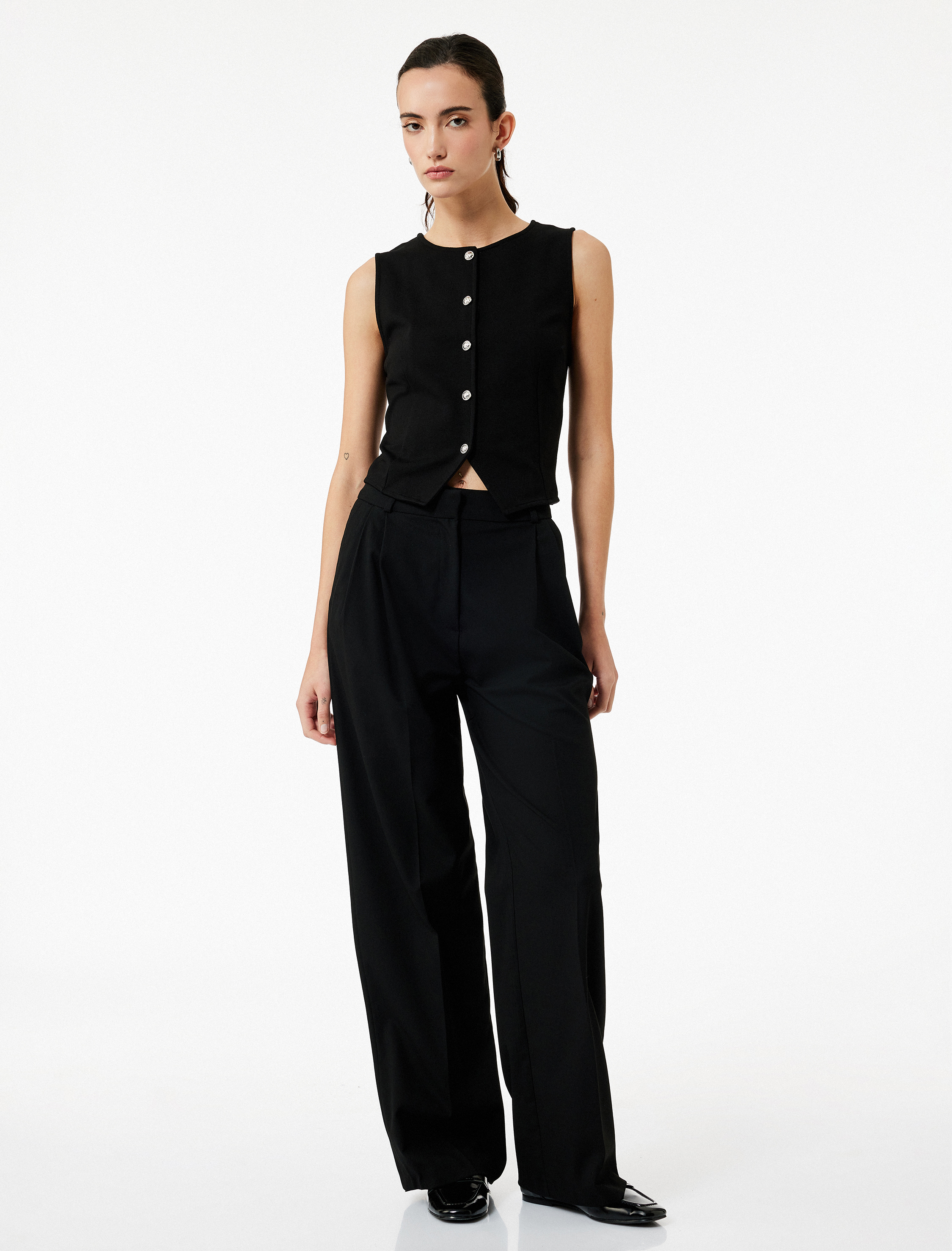   Krep Scuba Kumaş Bisiklet Yaka Düğmeli Blazer Yelek