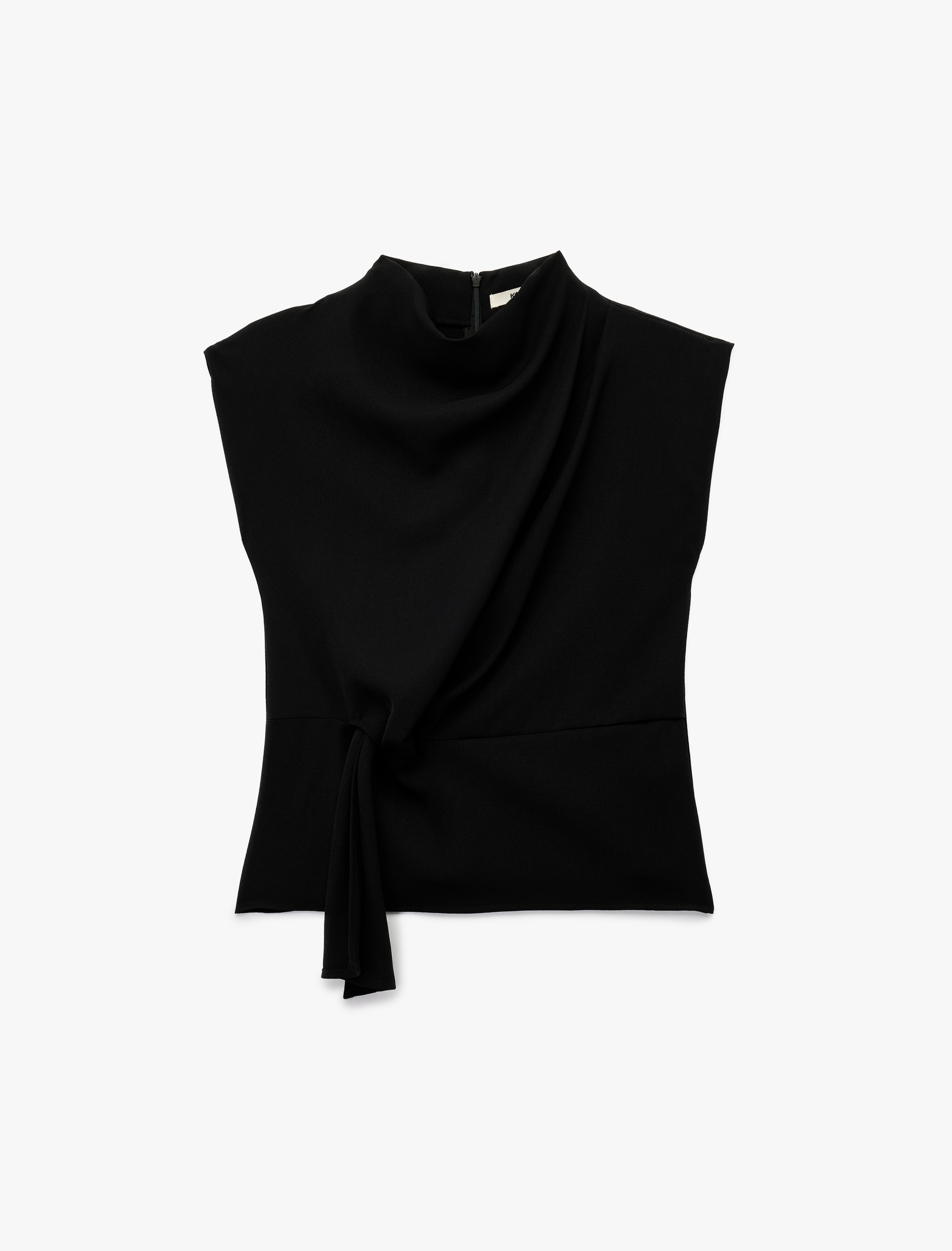   Krep Kumaş Kap Kollu Dik Yaka Düğüm Detaylı Bluz