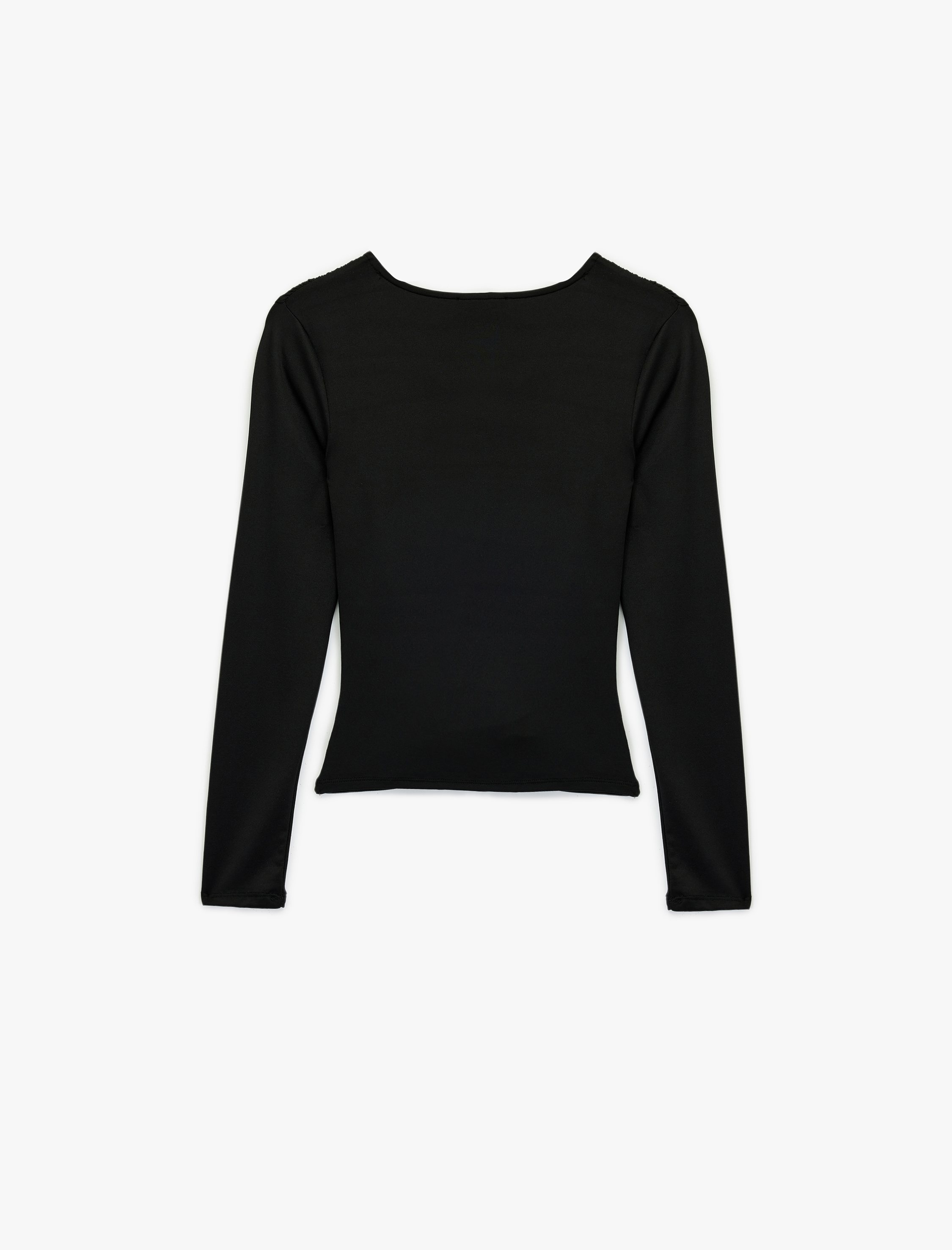   Slim Fit Uzun Kollu Aksesuar Detaylı Asimetrik Yaka Drapeli Tişört