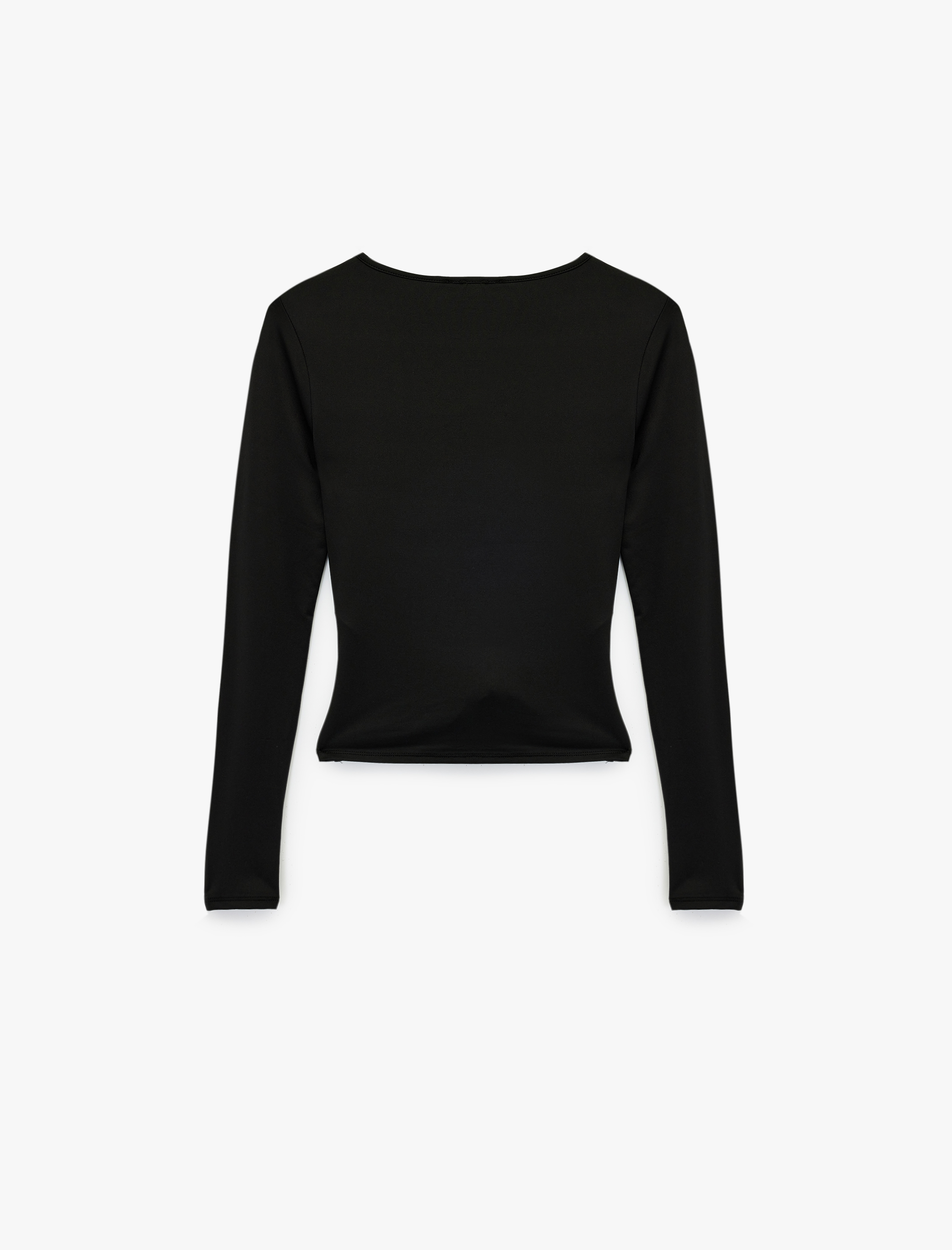   Slim Fit Uzun Kollu V Yaka Metal Aksesuarlı Drapeli Tişört