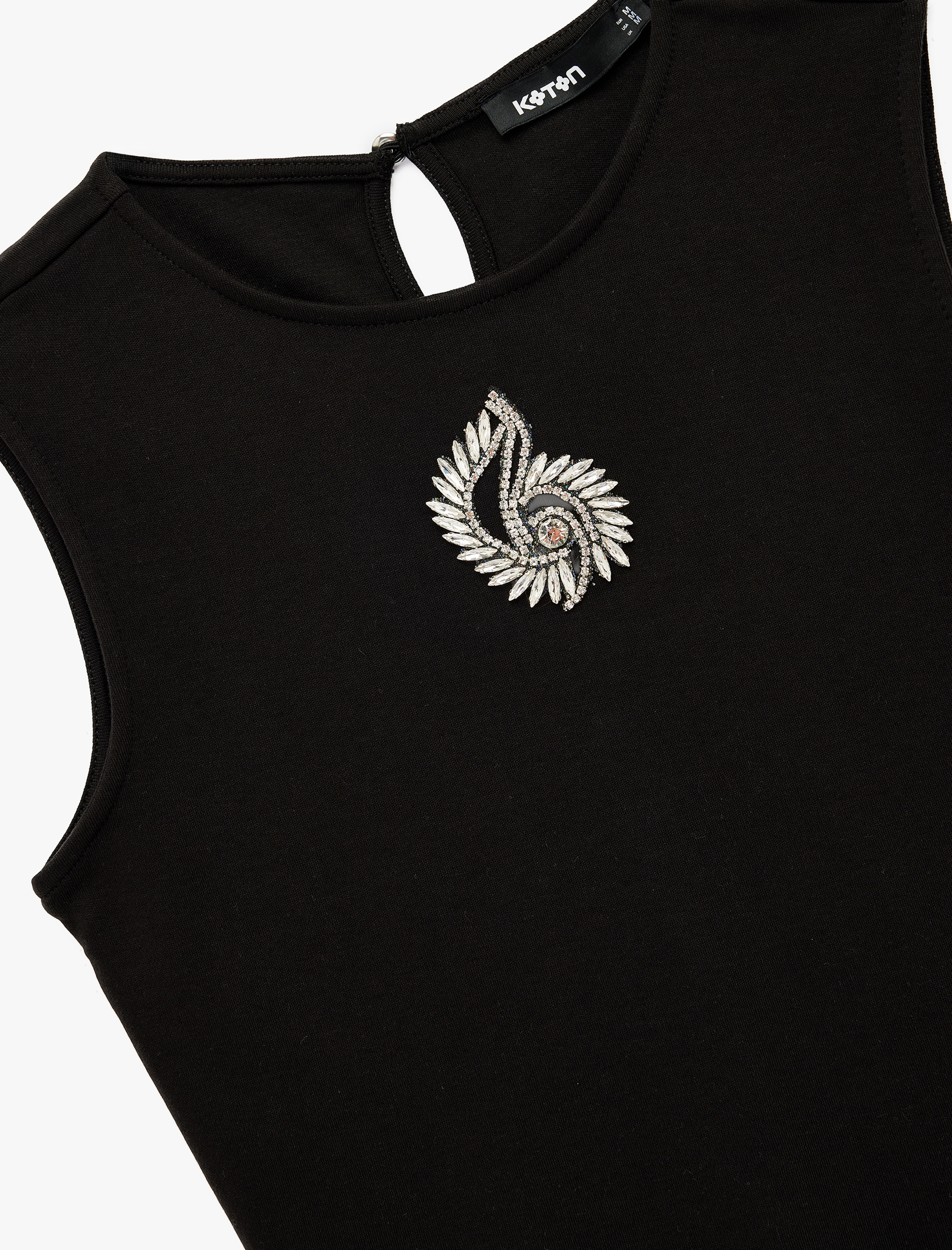   Pamuklu Slim Fit Bisiklet Yaka Taş Detaylı Kolsuz Bluz