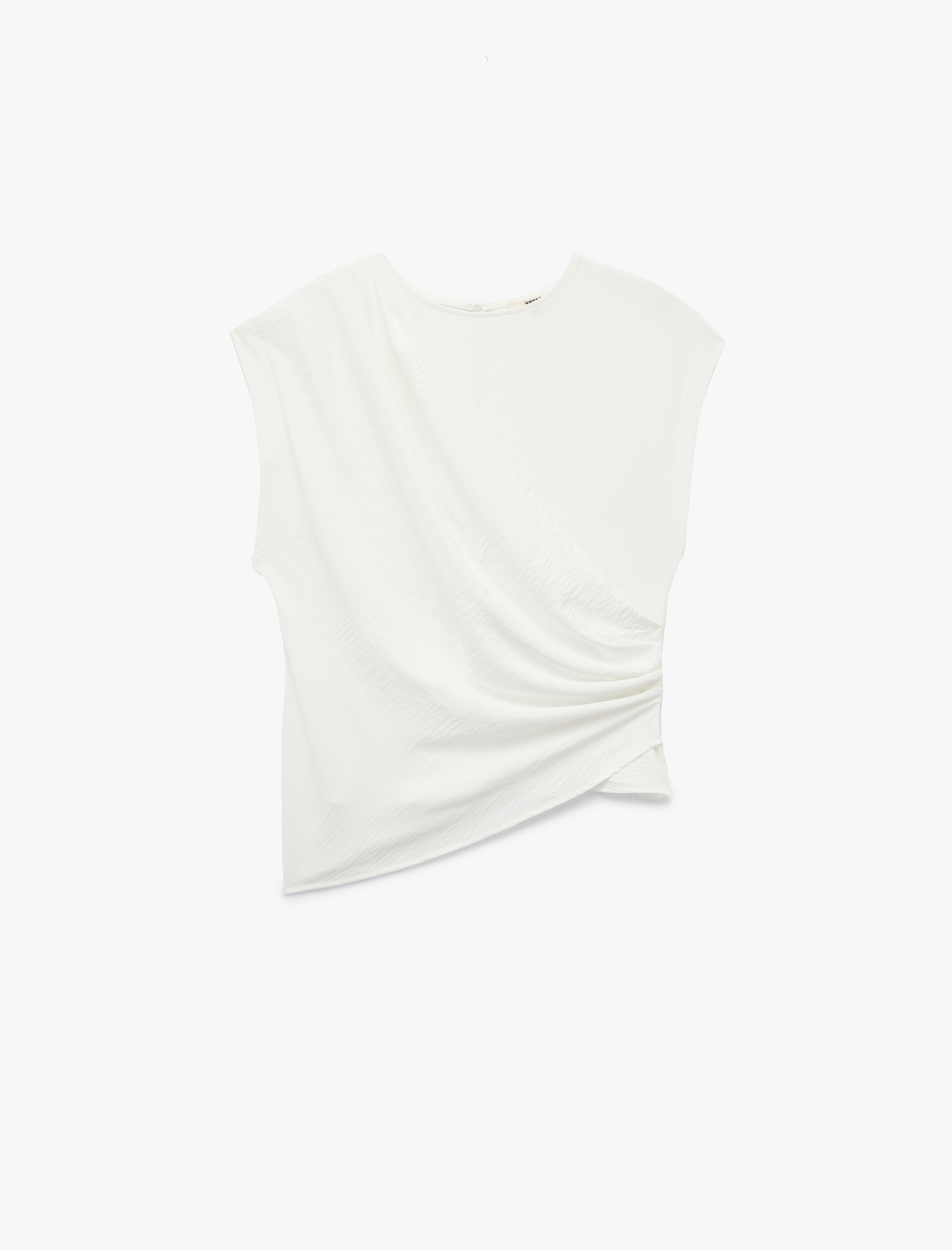   Aerobin Kumaş Drape Detaylı Bisiklet Yaka Kolsuz Bluz