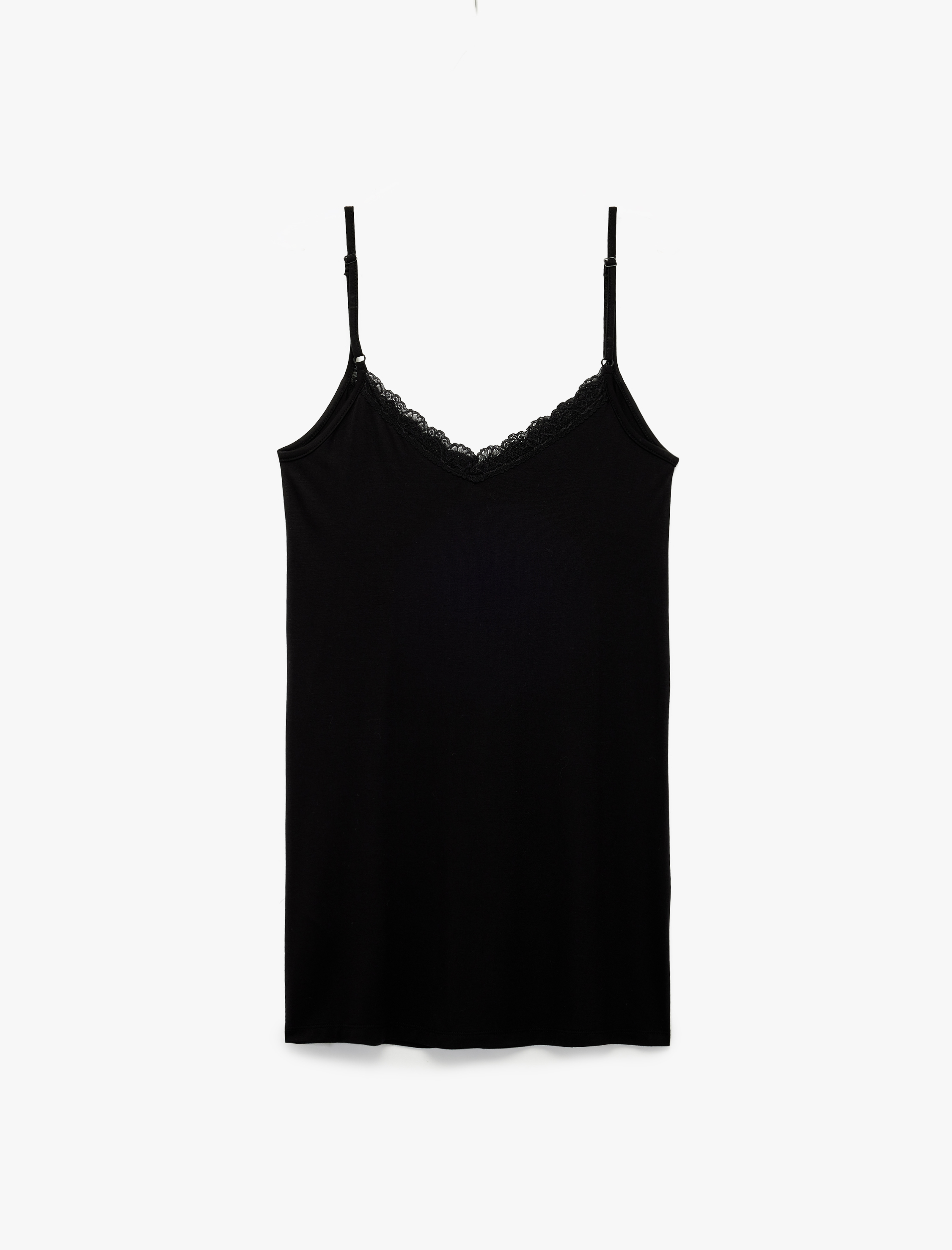   Dantel Detaylı V Yaka İnce Askılı Mini Gecelik