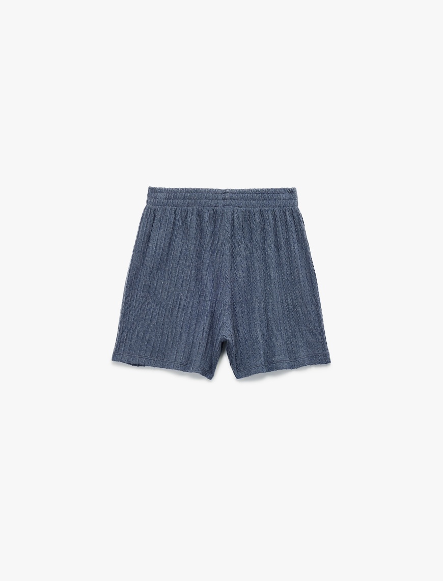   Slim Fit Beli Lastikli Dokulu Mini Şort