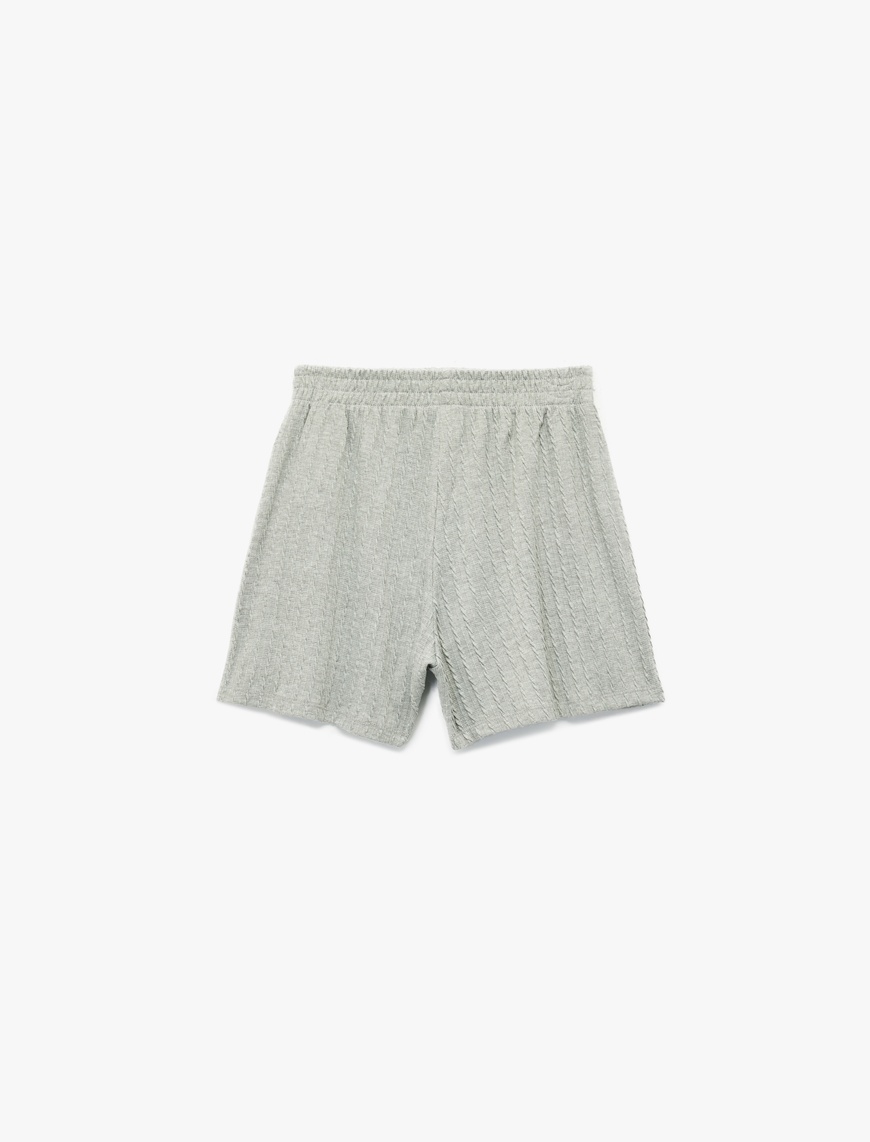   Slim Fit Beli Lastikli Dokulu Mini Şort
