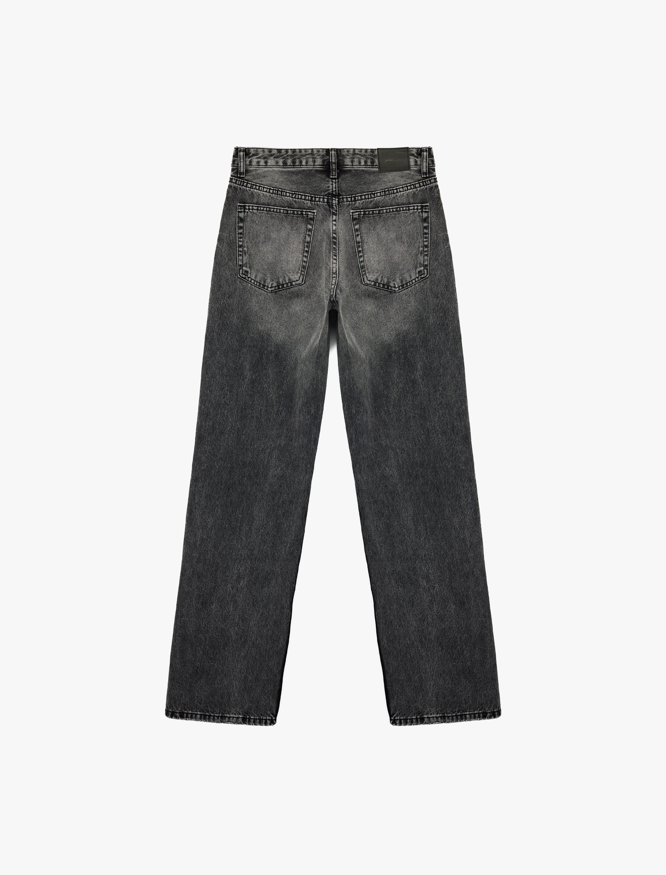 Yüksek Bel Cepli Düğmeli Düz Paça Jean Pantolon - Straight Fit Jean