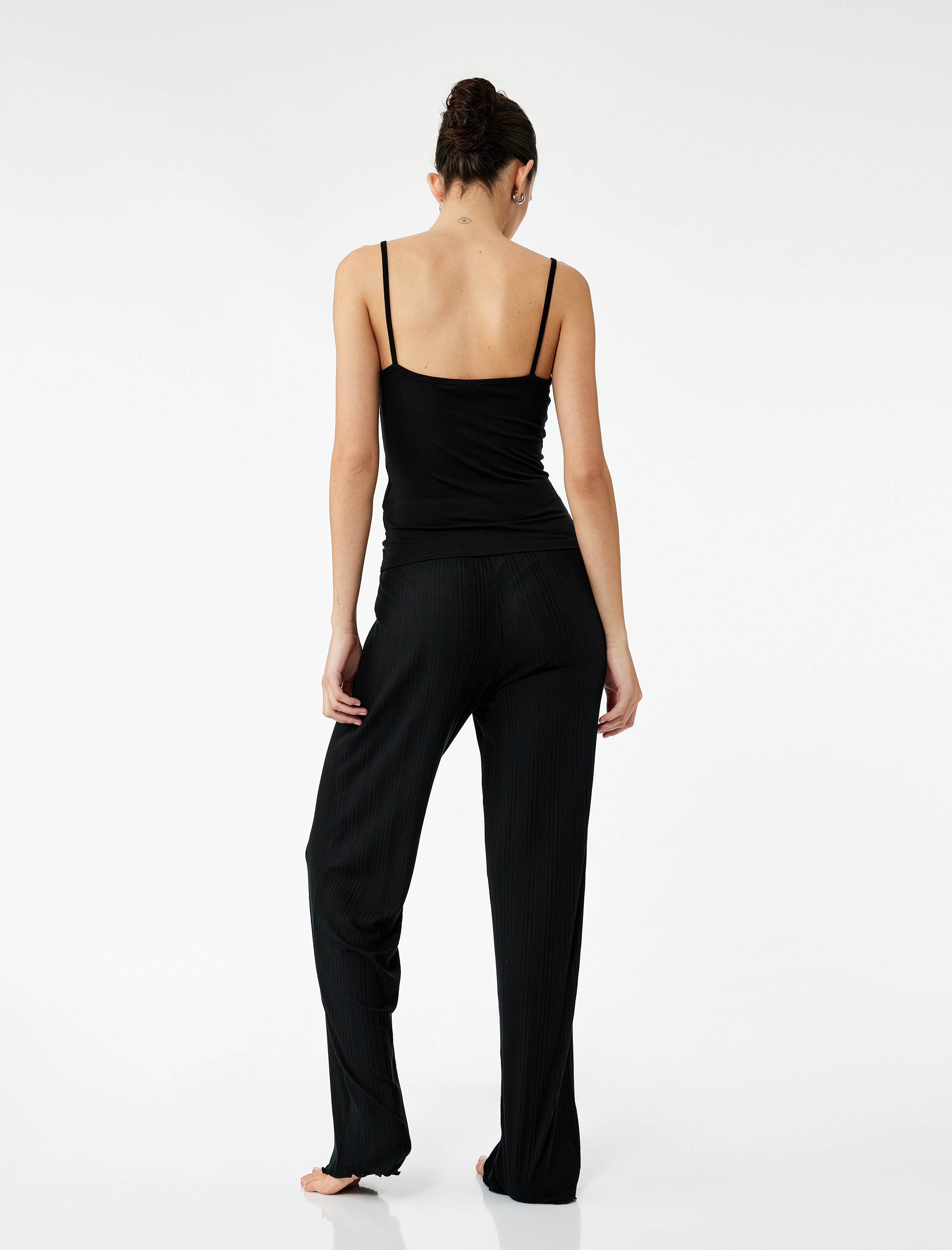   Modal Kumaş Dokulu Düz Bol Paça Pijama Altı