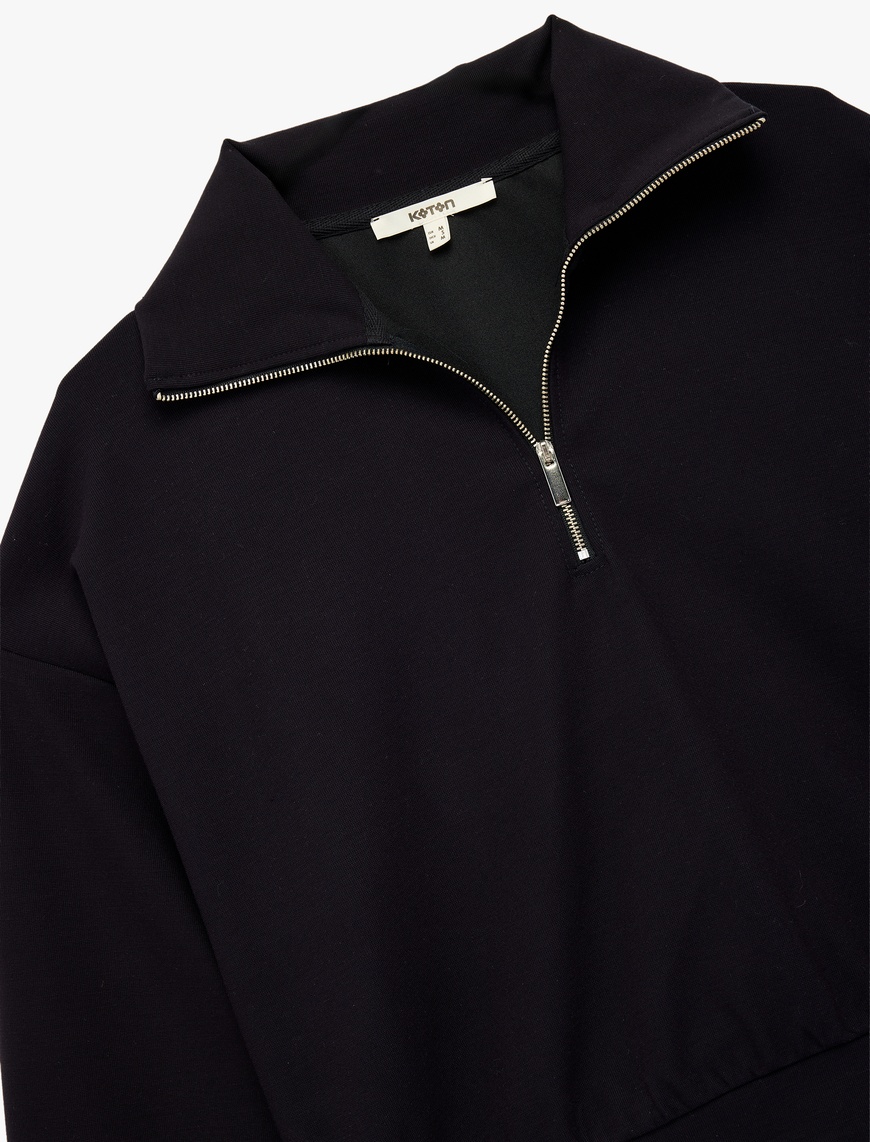   Rahat Kalıp Uzun Kollu Yarım Fermuarlı Sweatshirt