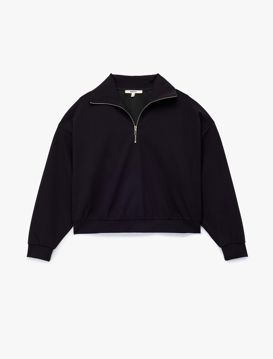   Rahat Kalıp Uzun Kollu Yarım Fermuarlı Sweatshirt
