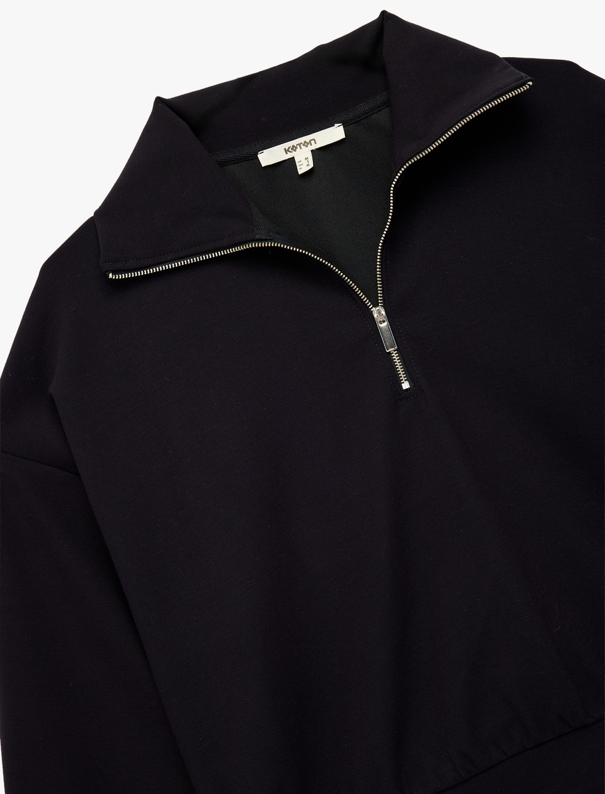   Rahat Kalıp Uzun Kollu Yarım Fermuarlı Sweatshirt