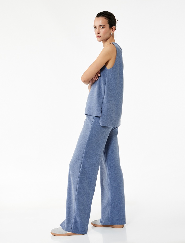  Normal Bel Nervürlü Bol Paça Pantolon