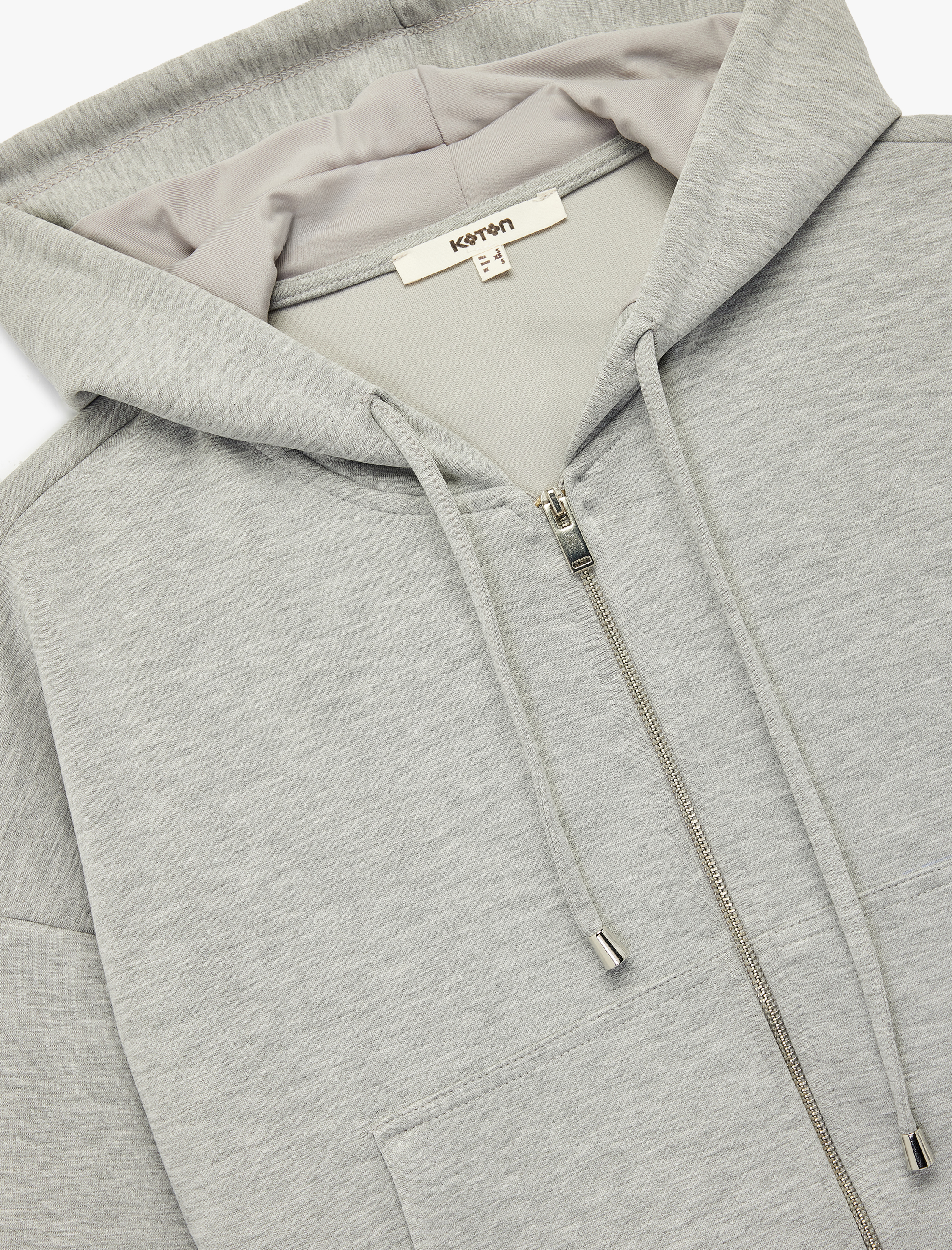 Modal Kumaş Cepli Uzun Kollu Fermuarlı Kapüşonlu Sweatshirt