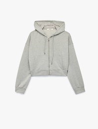 Modal Kumaş Cepli Uzun Kollu Fermuarlı Kapüşonlu Sweatshirt