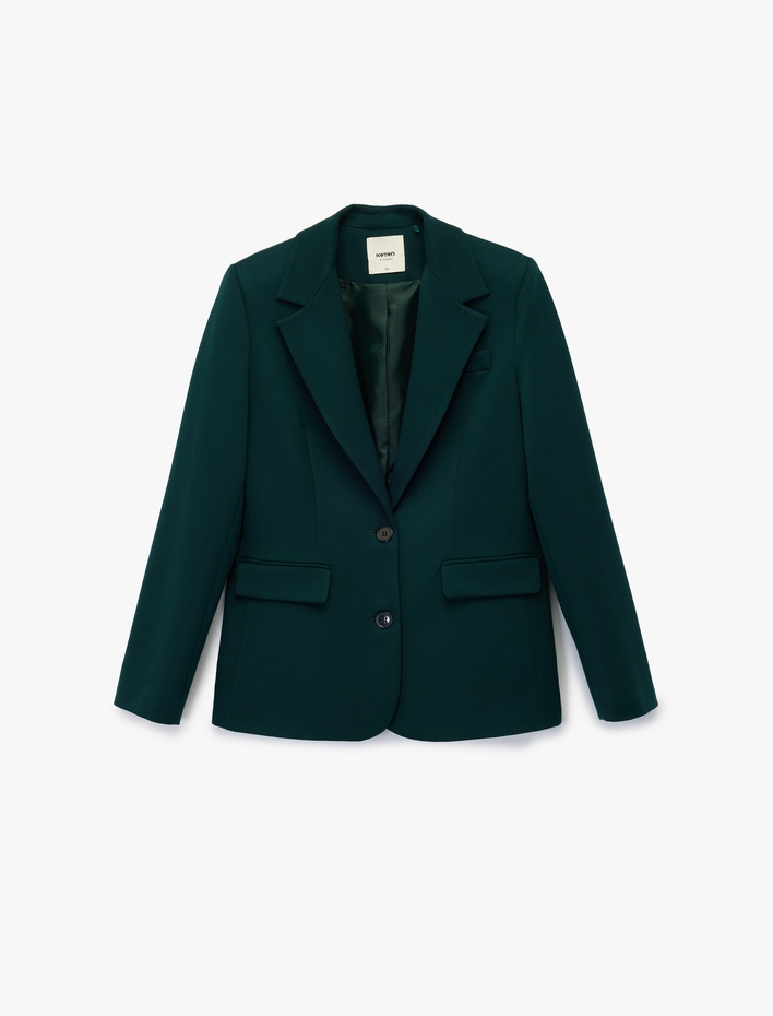  Cepli Düğmeli Kruvaze Uzun Kollu Gabardin Kumaş Blazer Ceket
