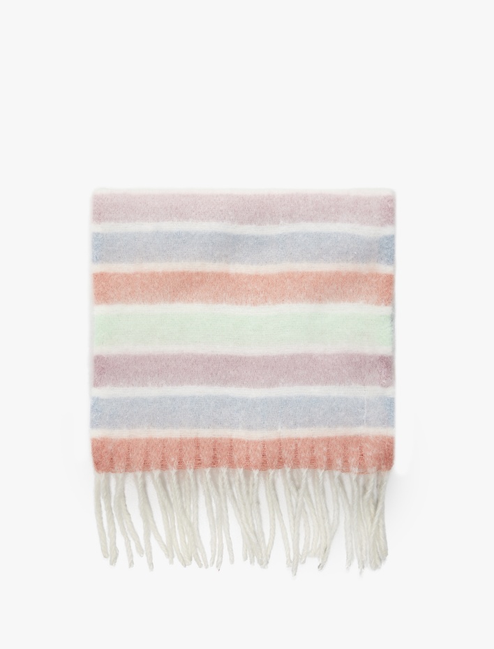 Kadın Çizgili Yumuşak Dokulu Püsküllü Uzun Atkı