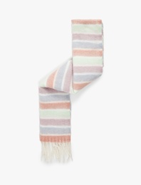 Çizgili Yumuşak Dokulu Püsküllü Uzun Atkı