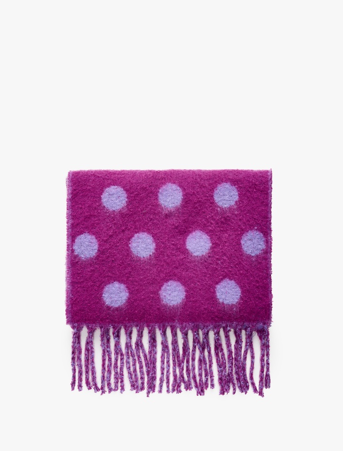 Kadın Puantiyeli Püsküllü Yumuşak Dokulu Uzun Atkı