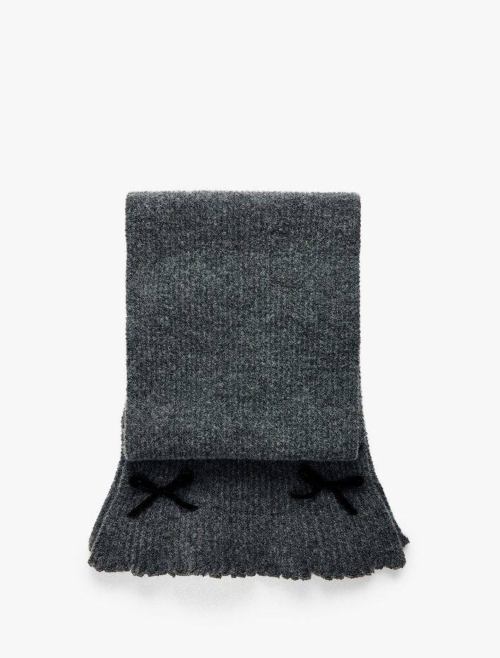 Kadın Fiyonklu Triko Uzun Atkı