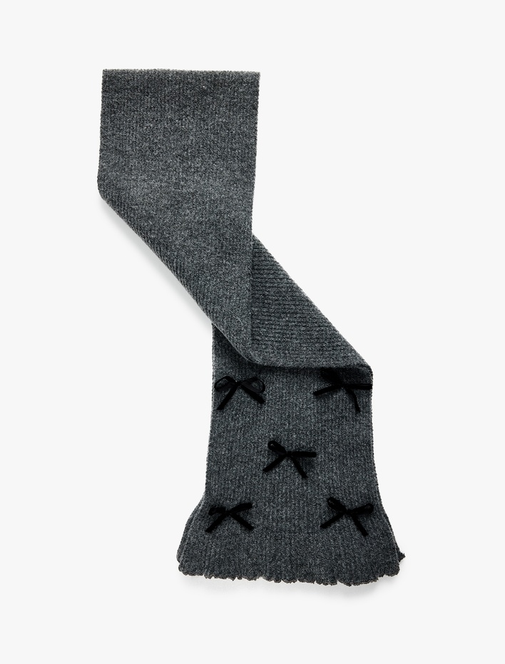 Kadın Fiyonklu Triko Uzun Atkı