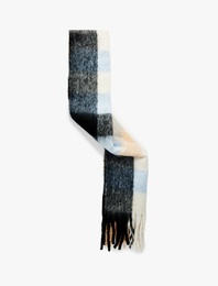 Yumuşak Dokulu Püsküllü Uzun Ekoseli Atkı