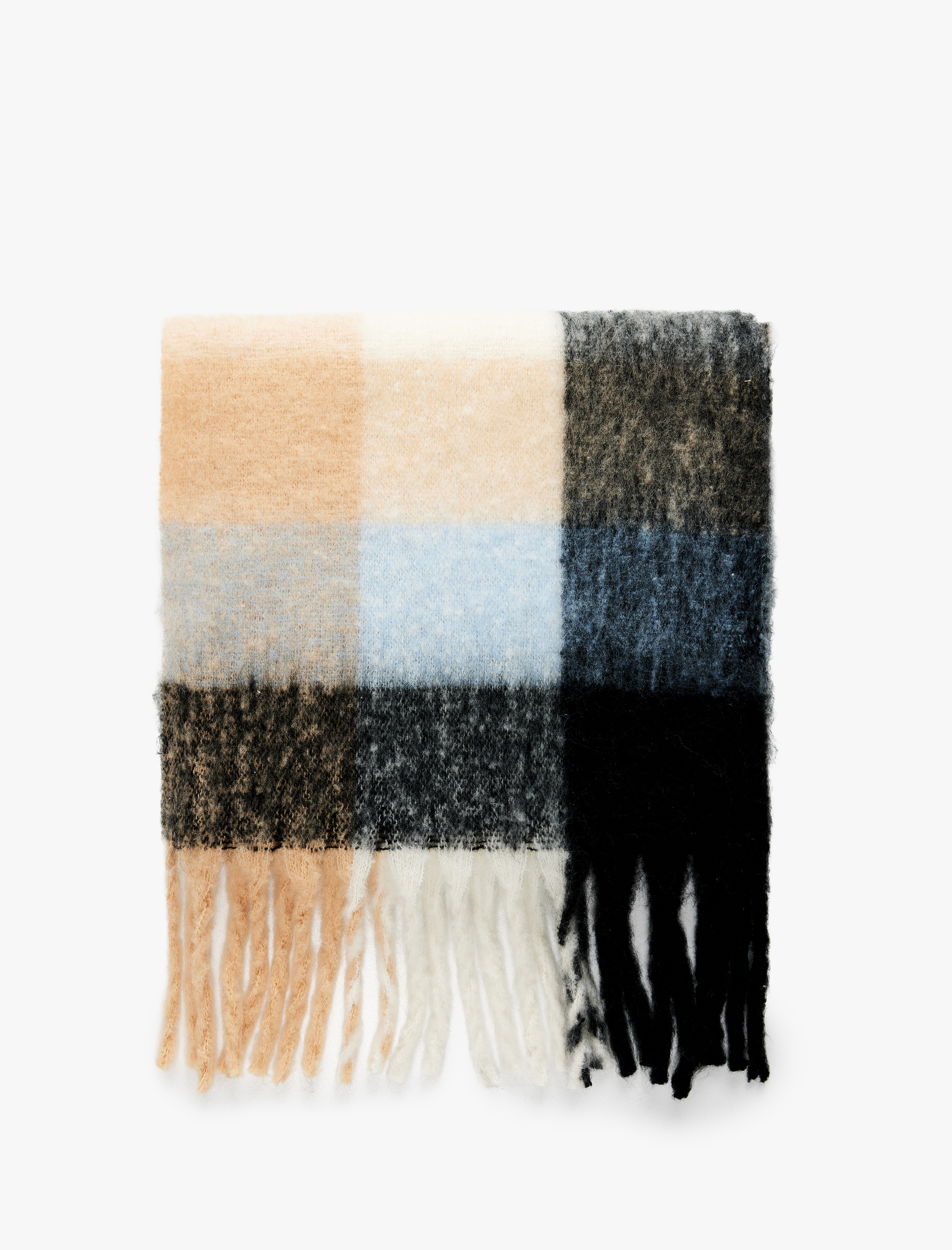  Kadın Yumuşak Dokulu Püsküllü Uzun Ekoseli Atkı