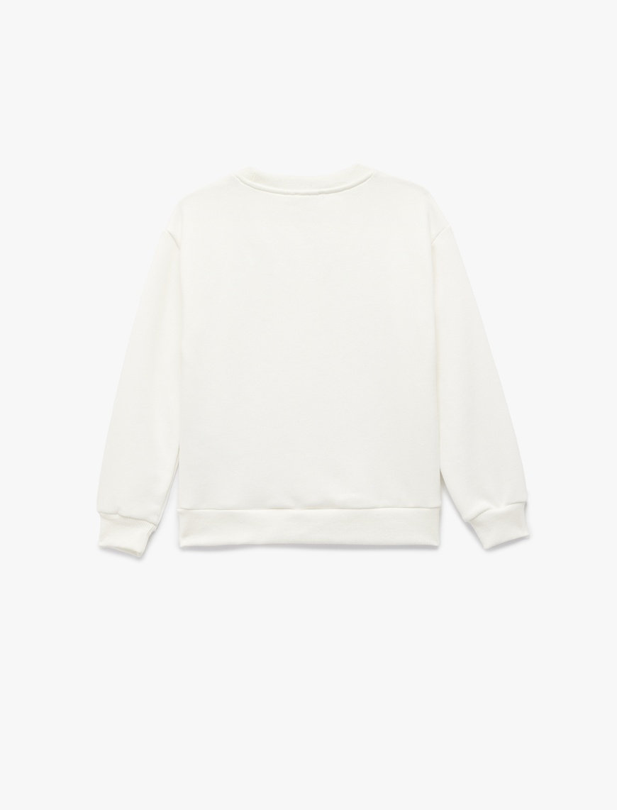  Kız Çocuk Üç İplik Şardonlu Unicorn Baskılı Uzun Kollu Bisiklet Yaka Sweatshirt