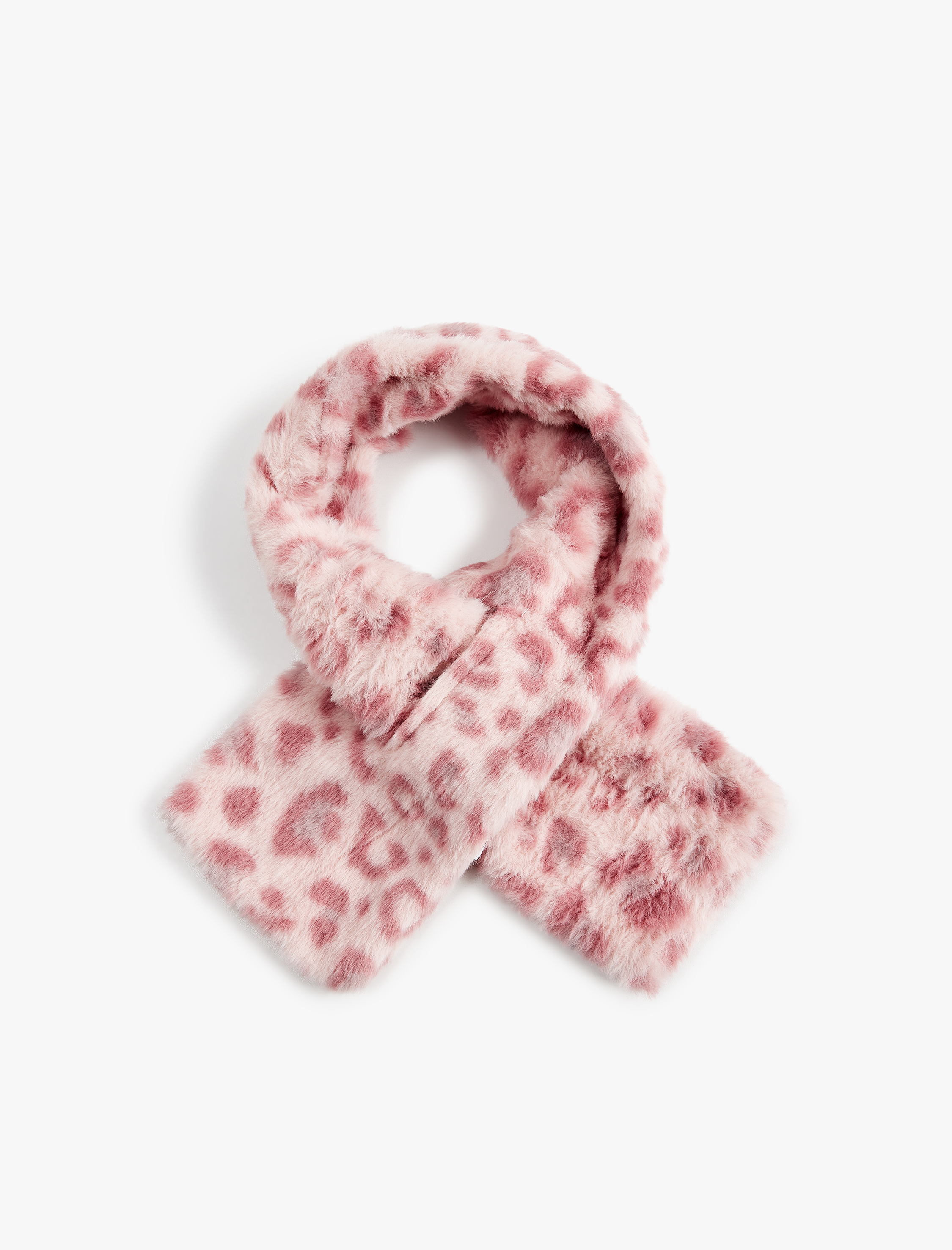  Kız Çocuk Leopar Desenli Kısa Peluş Atkı