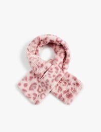 Leopar Desenli Kısa Peluş Atkı