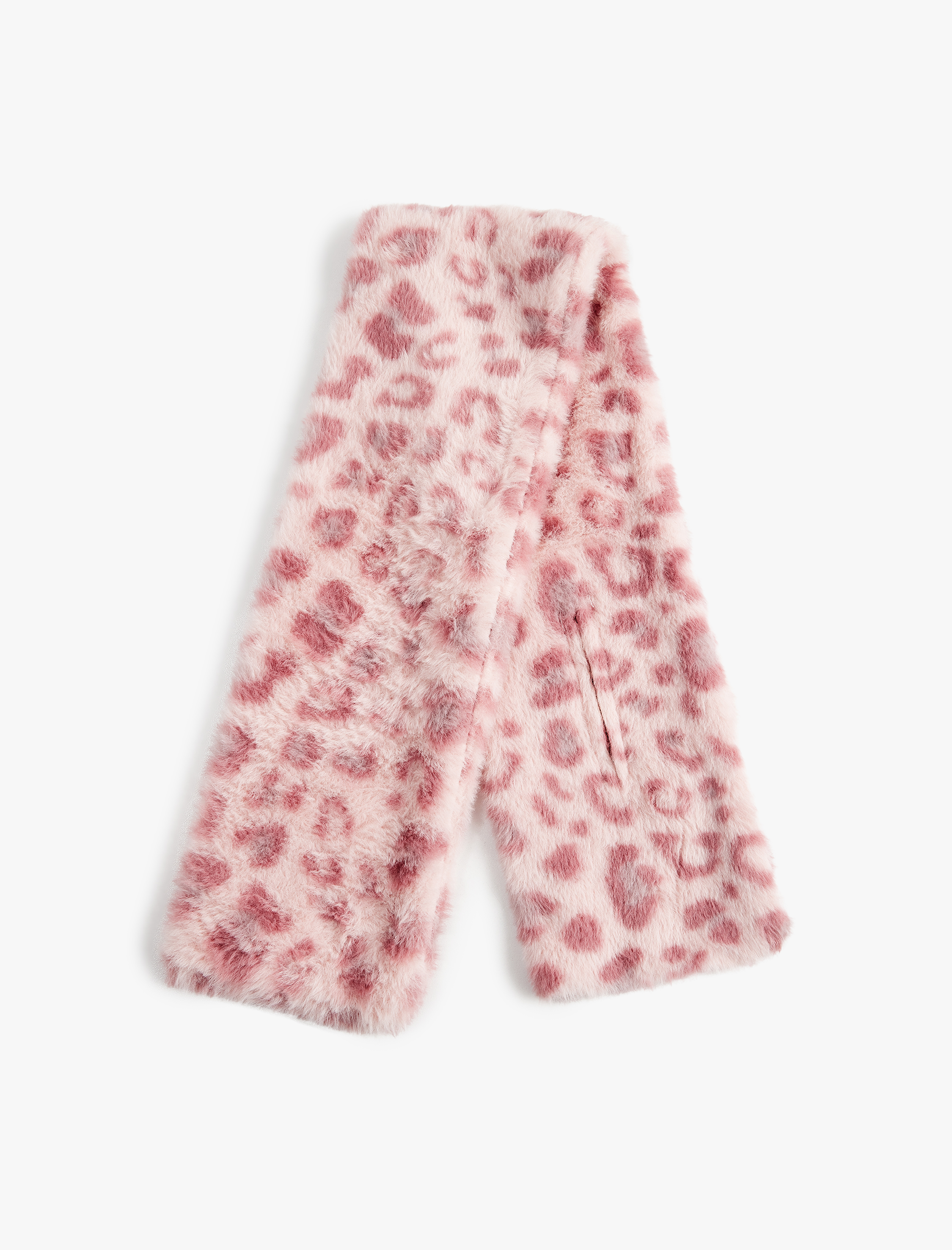  Kız Çocuk Leopar Desenli Kısa Peluş Atkı