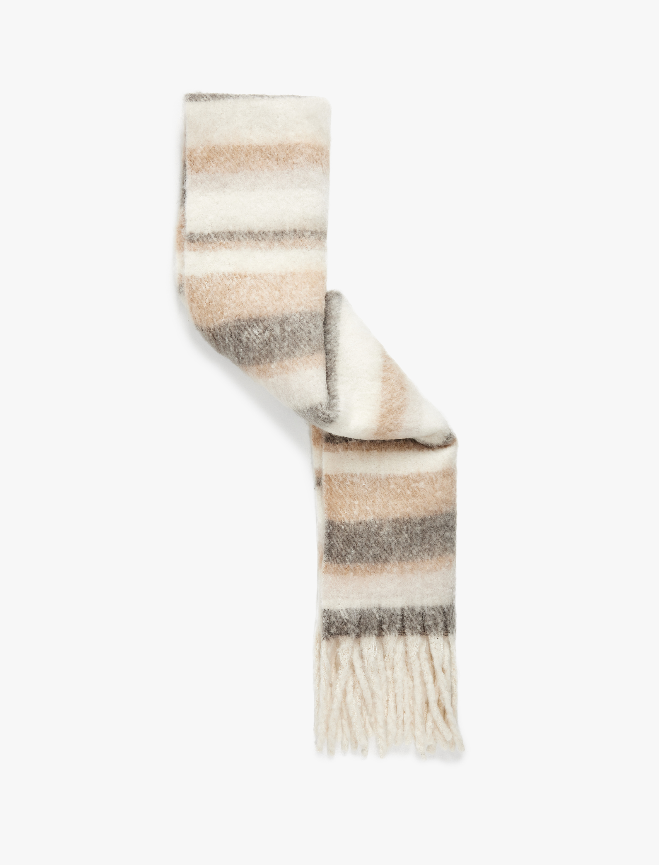  Kadın Çizgili Yumuşak Dokulu Püsküllü Uzun Atkı