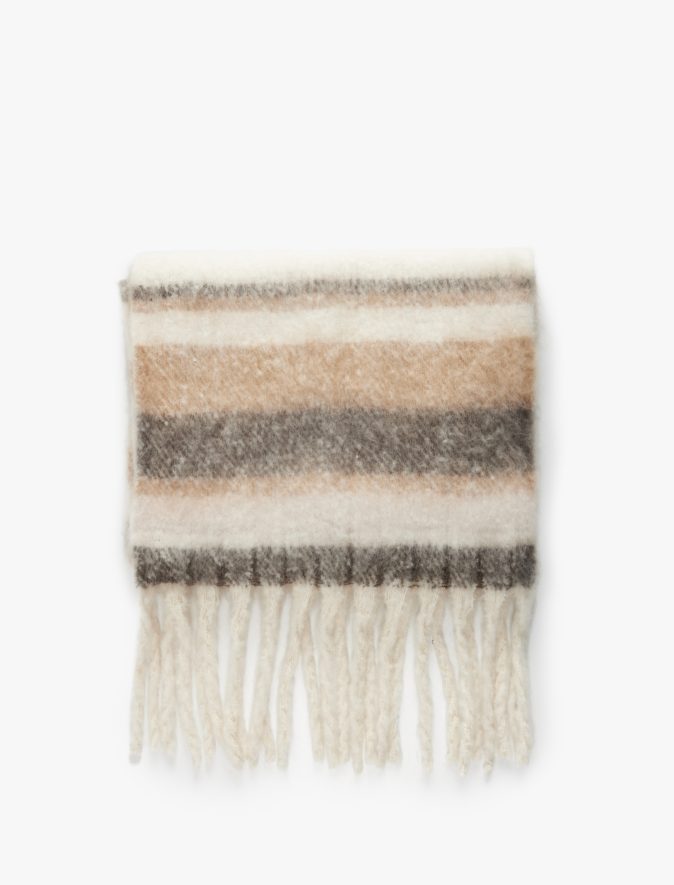  Kadın Çizgili Yumuşak Dokulu Püsküllü Uzun Atkı