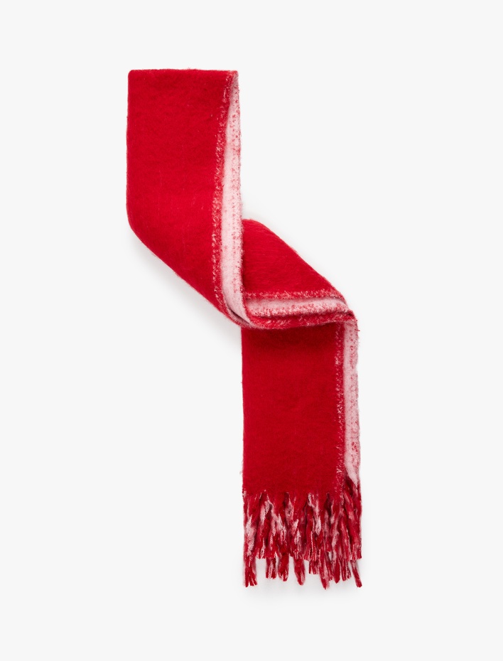 Kadın Çift Taraflı Yumuşak Dokulu Püsküllü Uzun Atkı