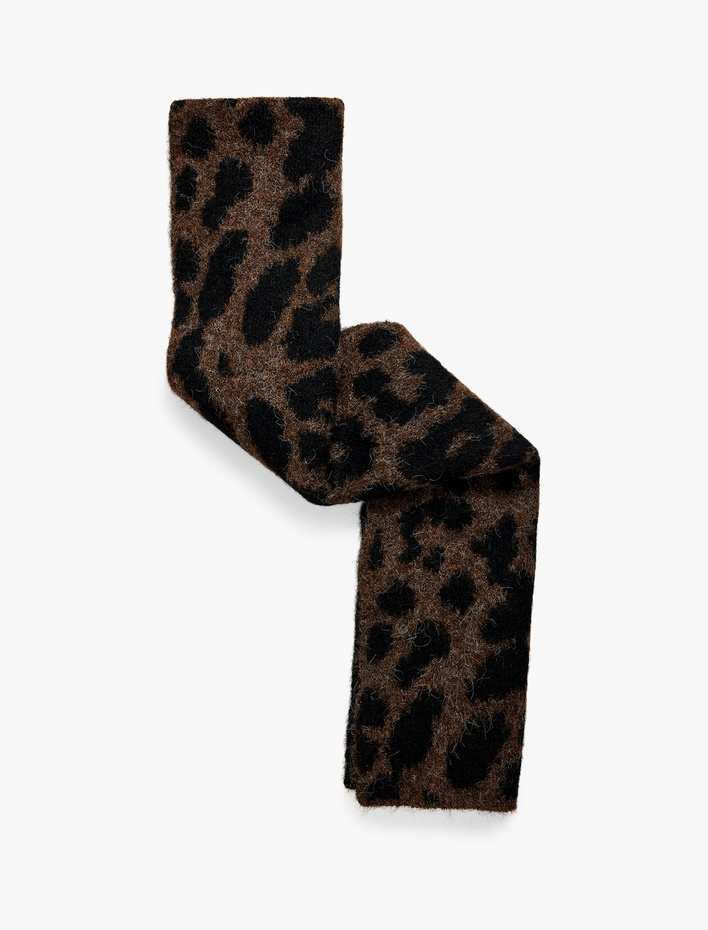 Kadın Yumuşak Dokulu Uzun Leopar Desenli Atkı
