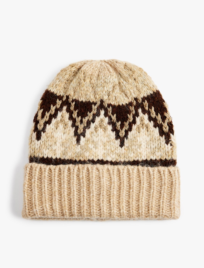 Kadın Simli Katlı Kış Temalı Örgü Bere