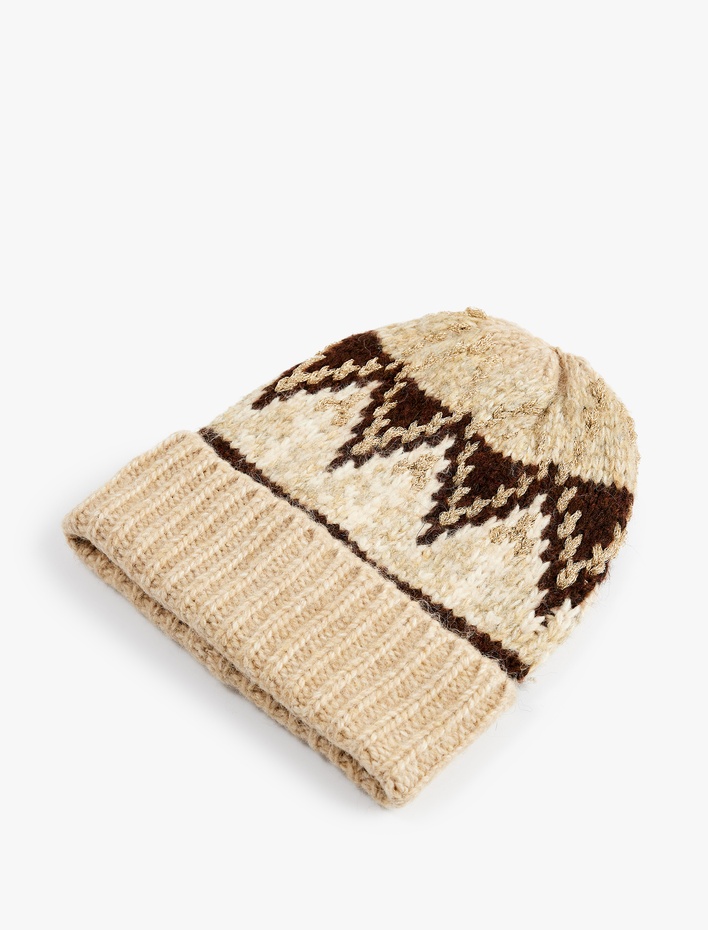 Kadın Simli Katlı Kış Temalı Örgü Bere