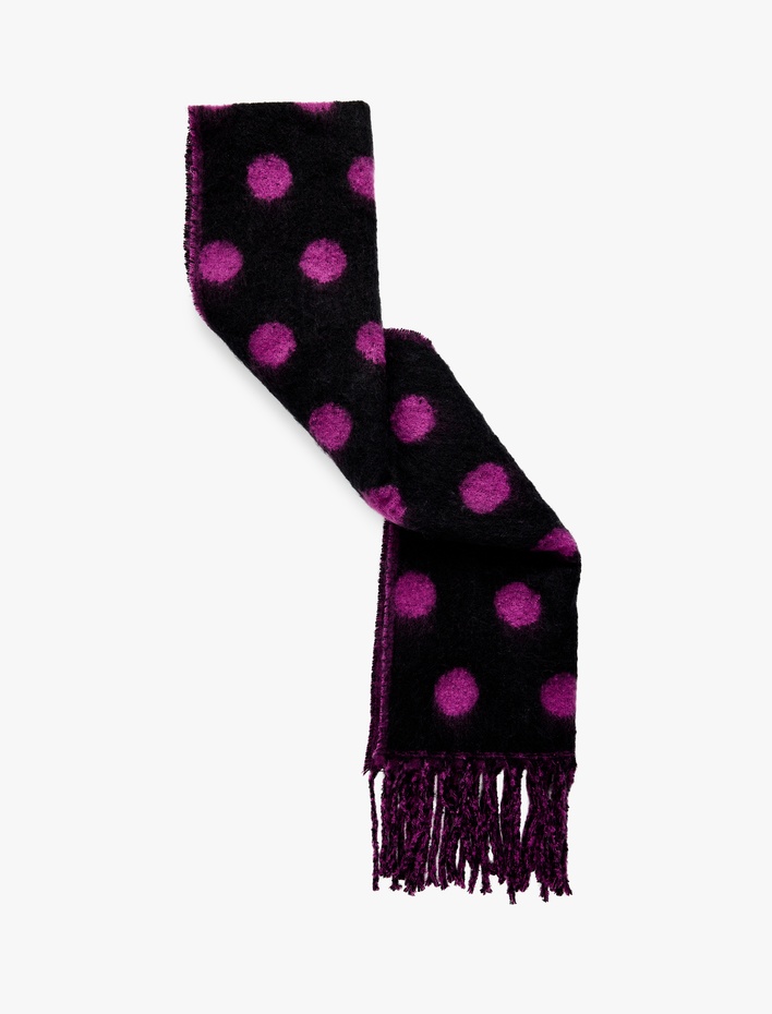 Kadın Puantiyeli Püsküllü Yumuşak Dokulu Uzun Atkı