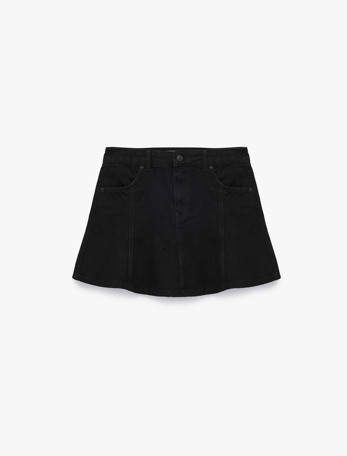  Düğmeli Mini A Kesim Volanlı Denim Etek
