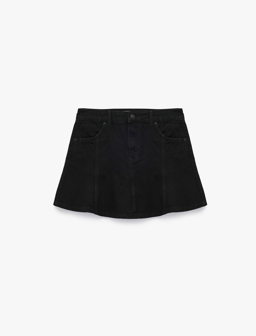   Düğmeli Mini A Kesim Volanlı Denim Etek