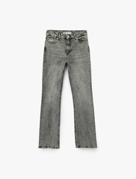Pamuklu Dar Kalıp Yıkamalı İspanyol Paça Jean Pantolon - Flare Jeans