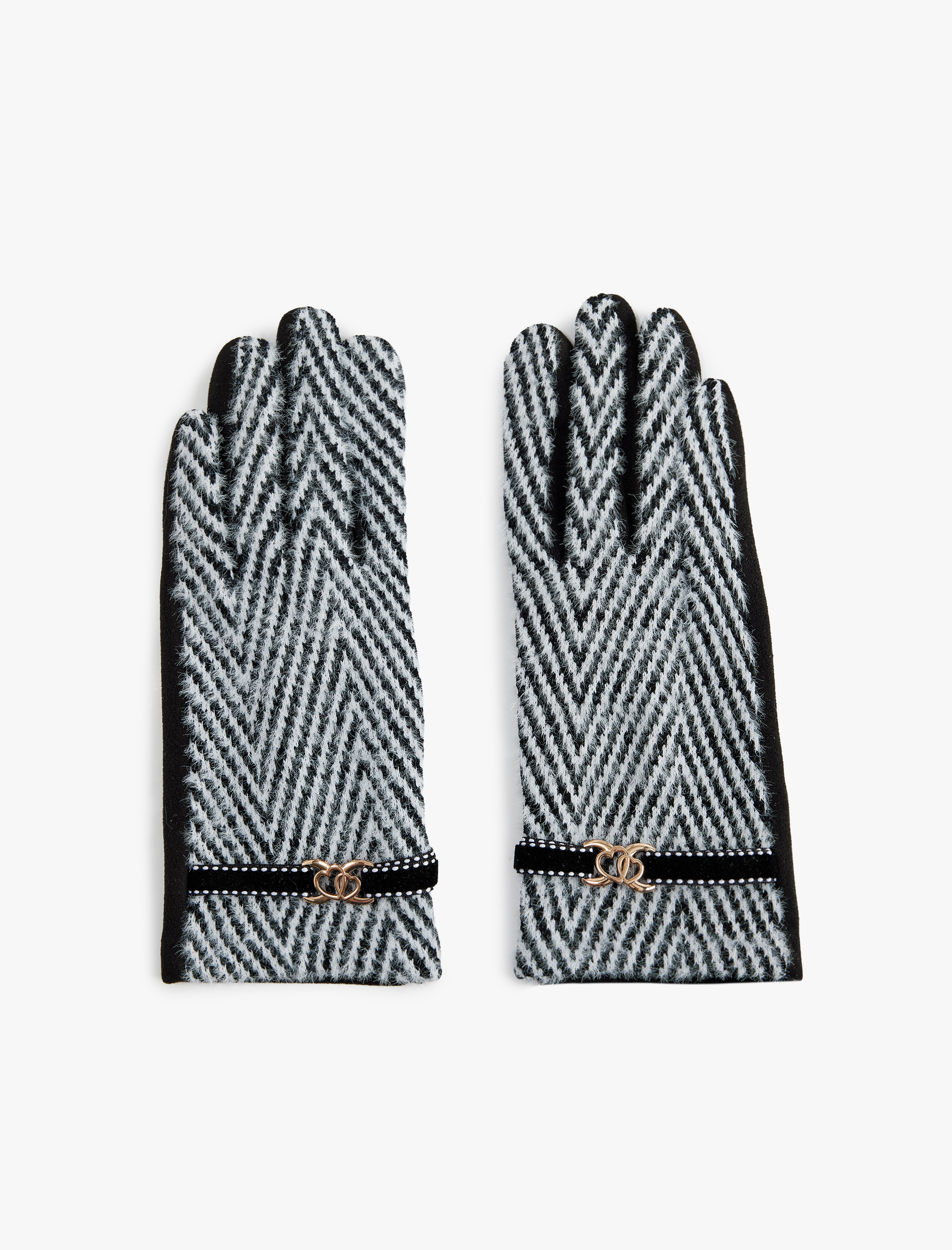  Kadın Metal Aksesuarlı Balık Sırtı Desenli Eldiven