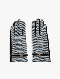 Metal Aksesuarlı Balık Sırtı Desenli Eldiven