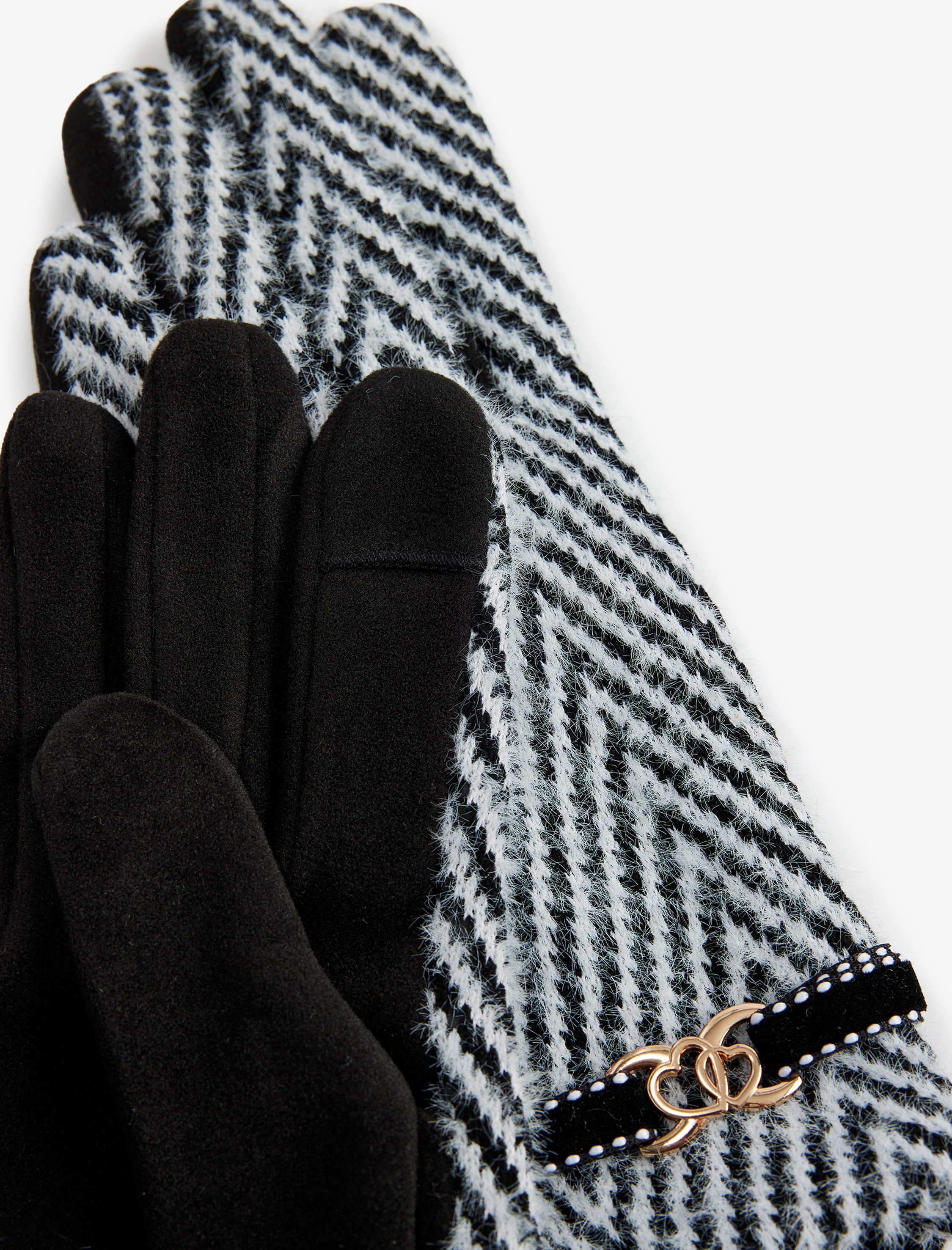  Kadın Metal Aksesuarlı Balık Sırtı Desenli Eldiven