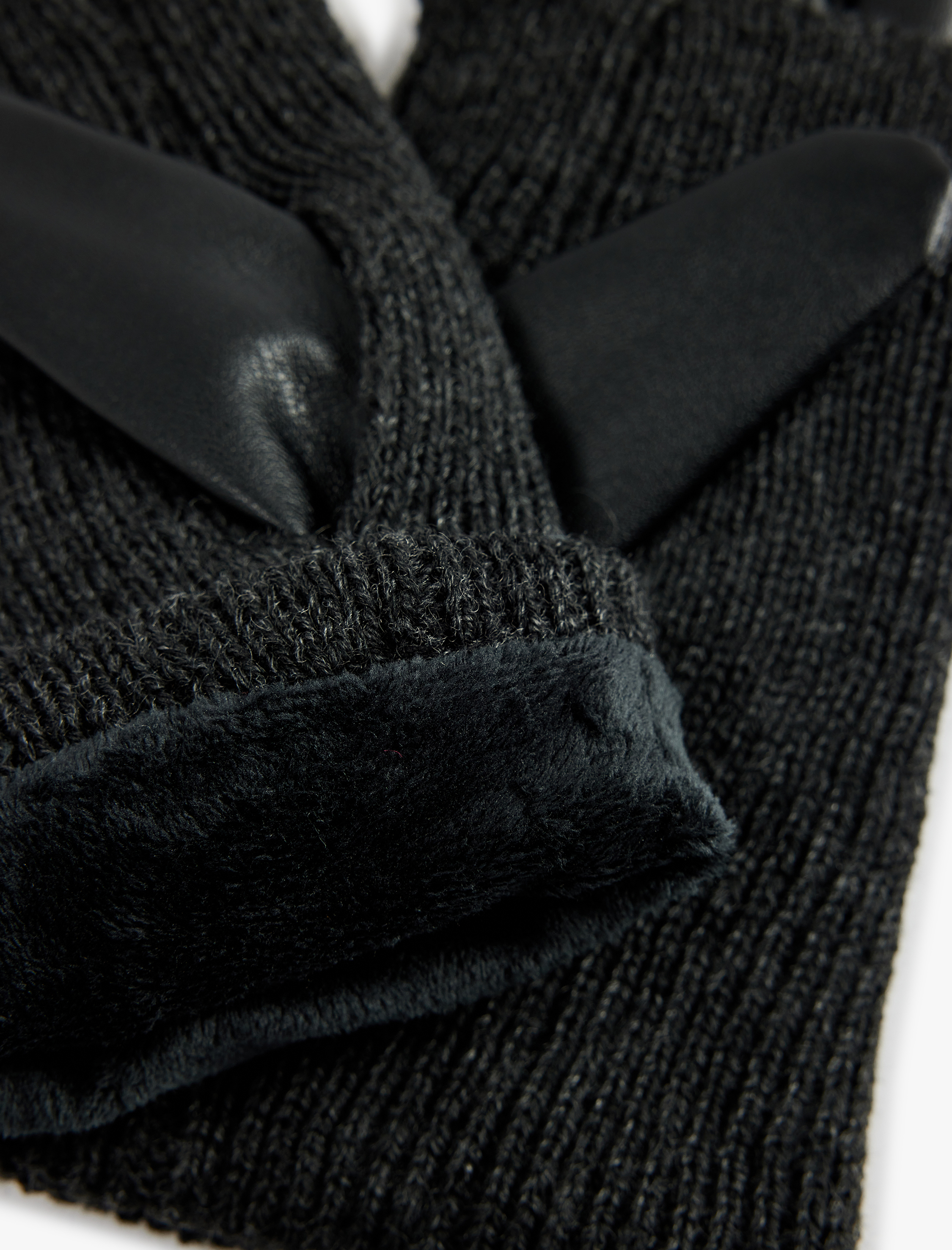  Kadın Triko Örgü Detaylı Suni Deri Eldiven - Koton X Sima Tarkan