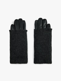 Triko Örgü Detaylı Suni Deri Eldiven - Koton X Sima Tarkan