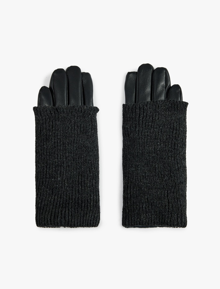 Kadın Triko Örgü Detaylı Suni Deri Eldiven - Koton X Sima Tarkan