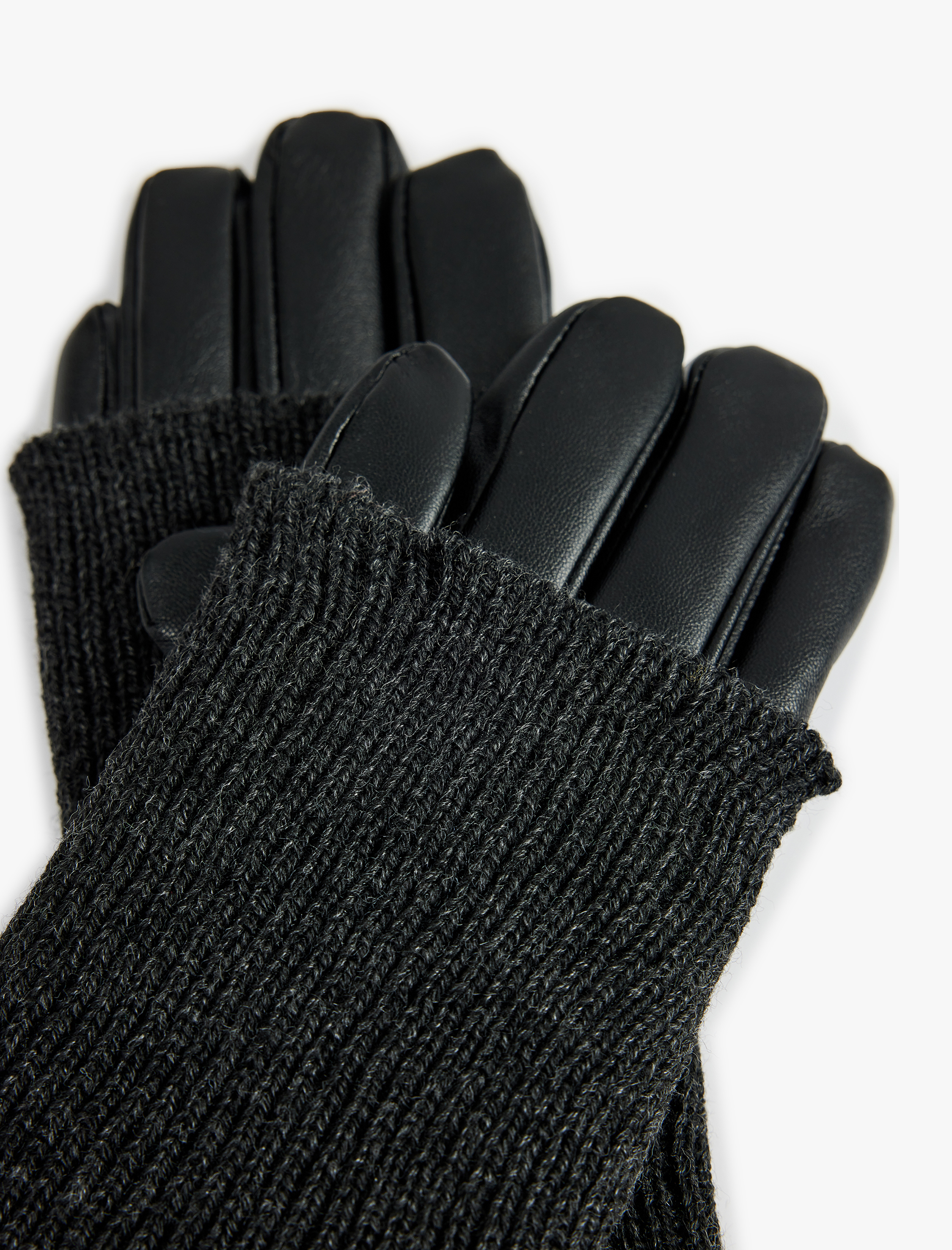  Kadın Triko Örgü Detaylı Suni Deri Eldiven - Koton X Sima Tarkan