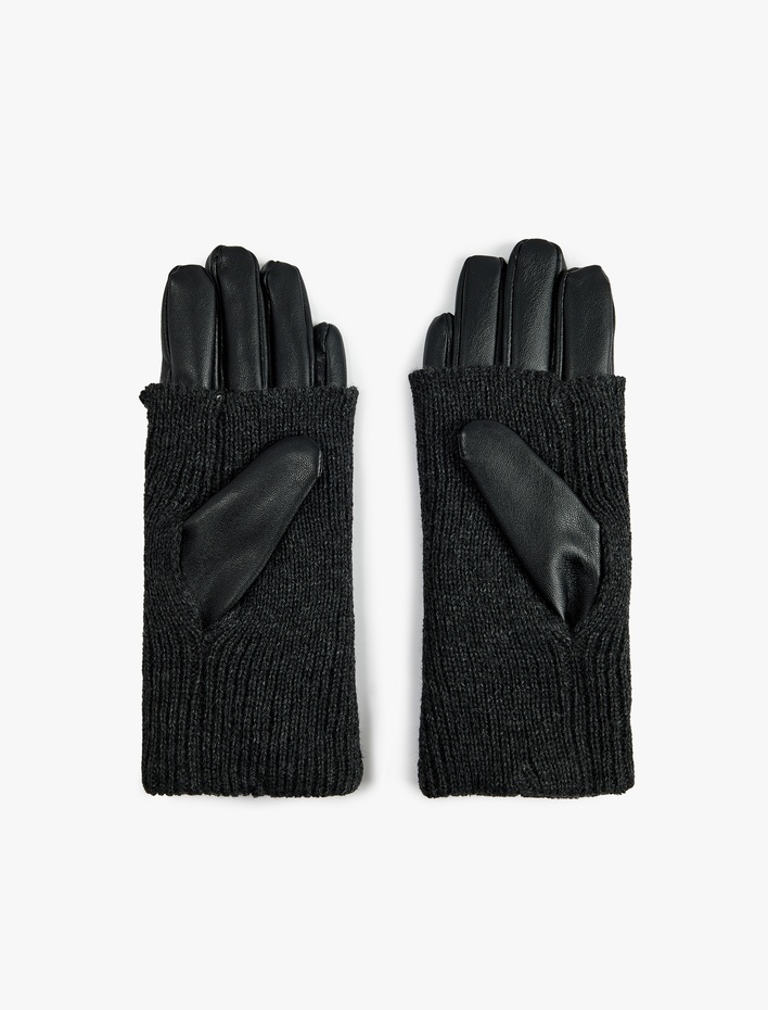 Kadın Triko Örgü Detaylı Suni Deri Eldiven - Koton X Sima Tarkan