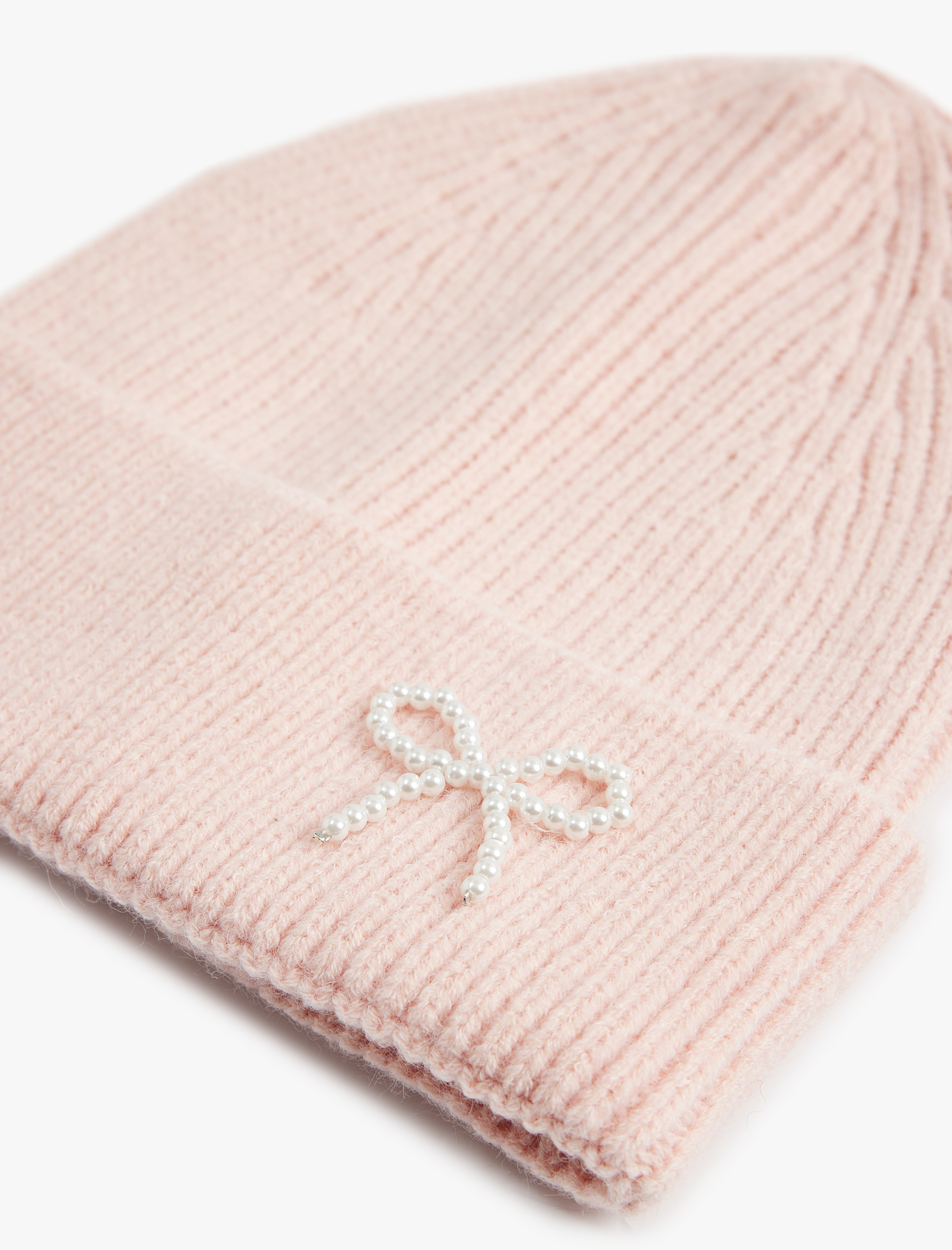  Kadın İnci Detaylı Fiyonklu Katlı Triko Bere